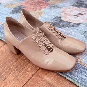 Talia Patent Leather Laced Up Chunky Heel Oxfords (miu miu/prada vibes!)